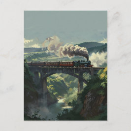Steam Train Bridge - Painterly Style Landscape Art Postkarte