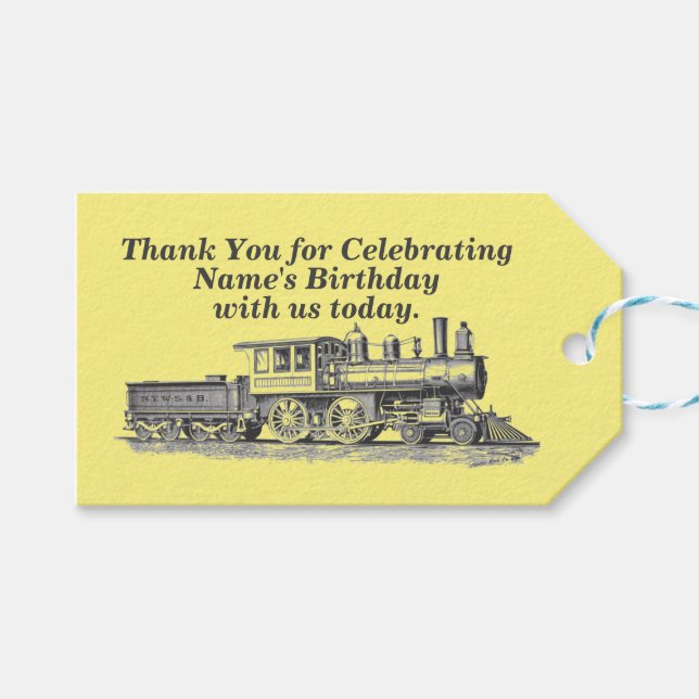 Steam Train Man's Birthday Party Danke Geschenkanhänger (Vorderseite (Horizontal))