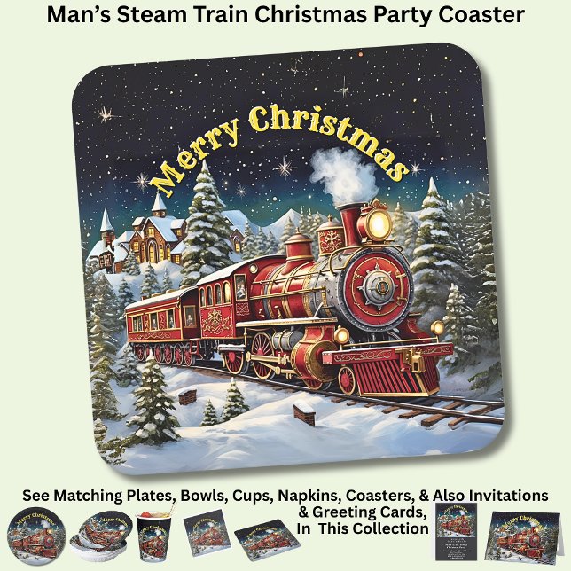 Steam Train Man's Christmas Party Rechteckiger Pappuntersetzer (Von Creator hochgeladen)
