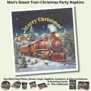 Steam Train Man's Christmas Party Serviette