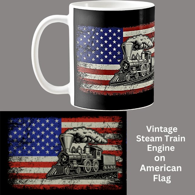 Steam Train Motor Railway on USA American Flag Kaffeetasse (Von Creator hochgeladen)