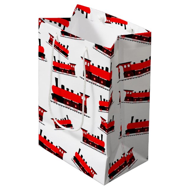 Steam Train Pattern Mittlere Geschenktüte (Vorderseite Schrägansicht)