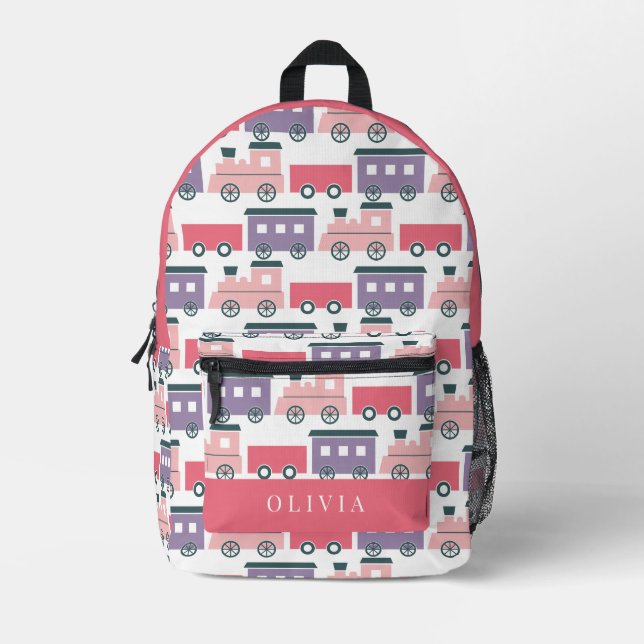 Steam Train Pattern Pink & Lila Girl Bedruckter Rucksack (Vorderseite)
