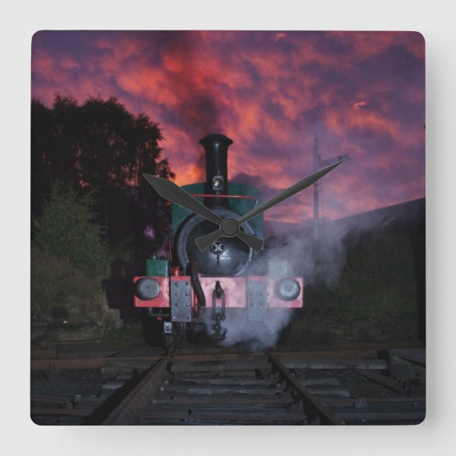 Steam Train Wall Clock Quadratische Wanduhr (Vorderseite)