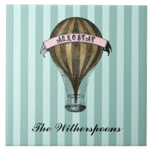 Steamampi Vintage grüne Streifen Monogramm Fliese