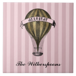 Steamampuschiff auf Vintag rosa Streifen Monogramm Fliese