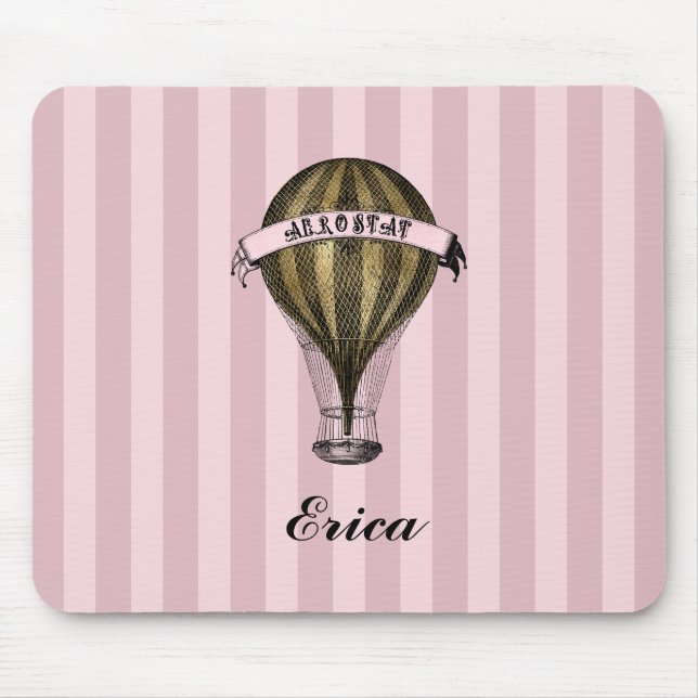 Steamampuschiff auf Vintag rosa Streifen Monogramm Mousepad (Vorne)