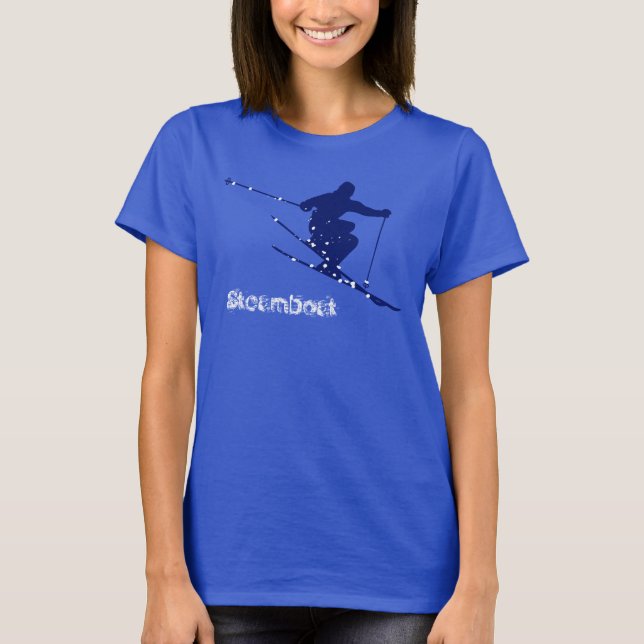Steamboat-blauer Schnee-Ski T-Shirt (Vorderseite)