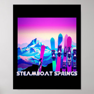Steamboat bringt Ski Retro 80er Jahre Stil Skifahr Poster