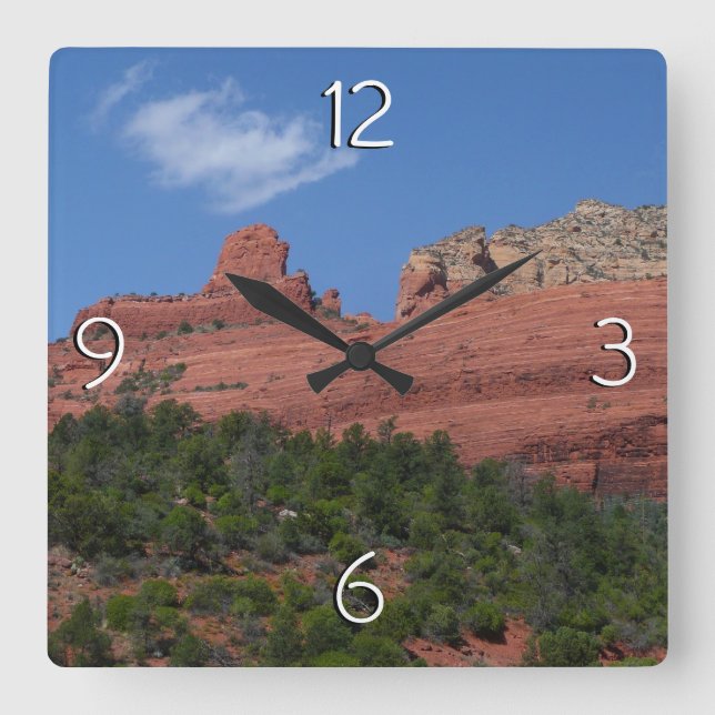 Steamboat Rock in Sedona Quadratische Wanduhr (Vorderseite)