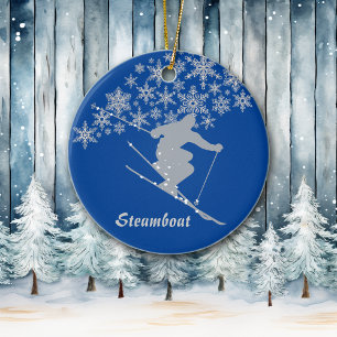Steamboat Snowflake Skier Personalisiert Keramikornament