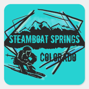 Steamboat Springs Colorado aquamarine Skiaufkleber Quadratischer Aufkleber