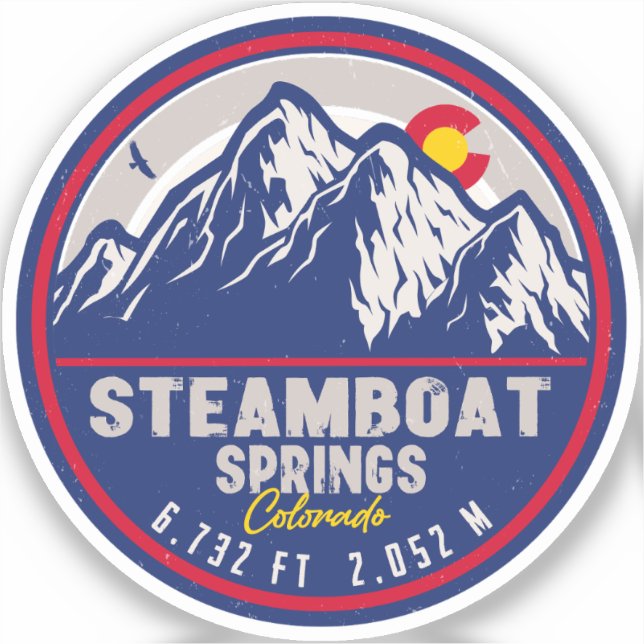 Steamboat Springs Colorado Retro Sunset Souvenirs Aufkleber (Vorderseite)