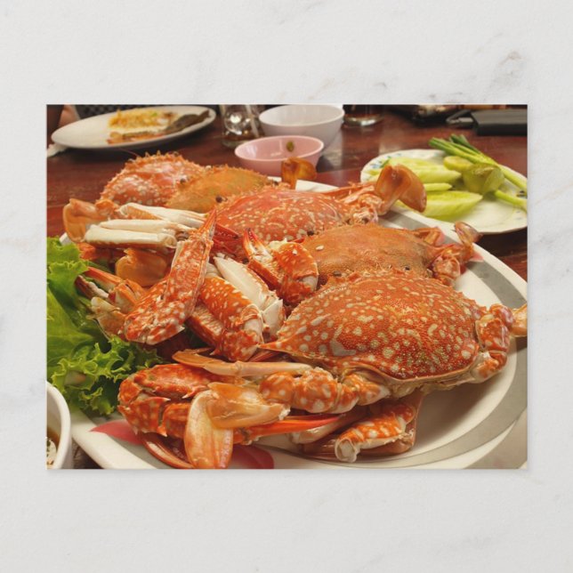 ฺฺ Steamed Blue Crab Seafood Köstliche Speisen Postkarte (Vorderseite)