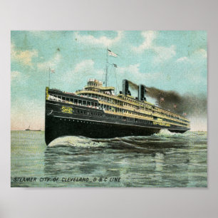 Steamer City of Cleveland 1909 Vintage Poster