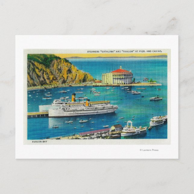 Steamers Catalina und Avalon am Pier und Casino Postkarte (Vorderseite)