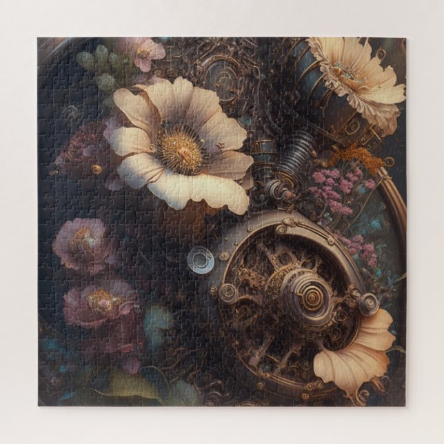 Steamgeere und weiße Blume Puzzle (Vertikal)