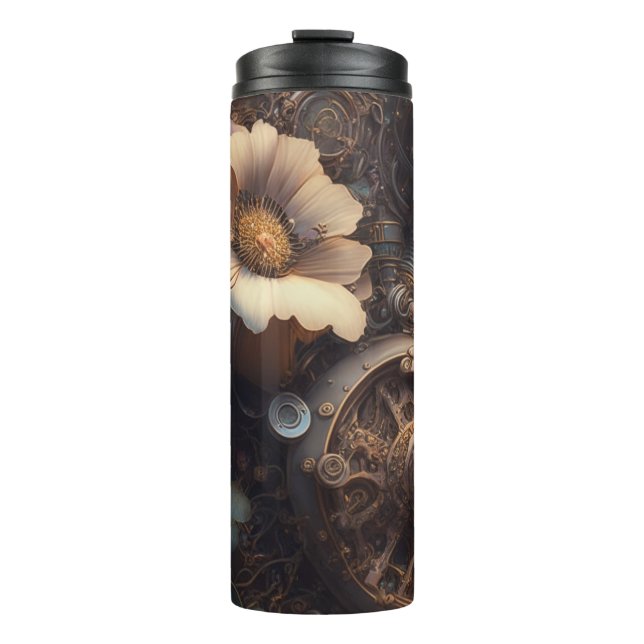 Steamgeere und weiße Blume Thermosbecher (Vorderseite)