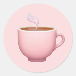 Steaming Pink Teacup Emoji Runder Aufkleber