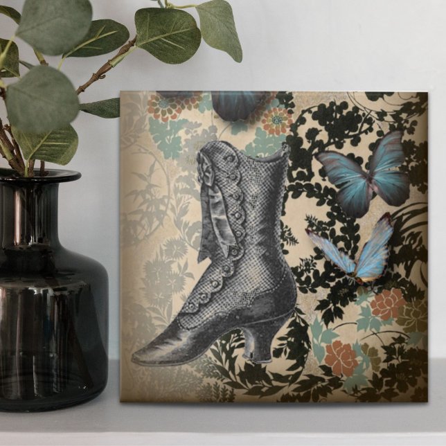 Steampelschmetterling Vintager Schuh Viktorianisch Fliese (steampunk floral butterfly vintage shoe Victorian Tile)