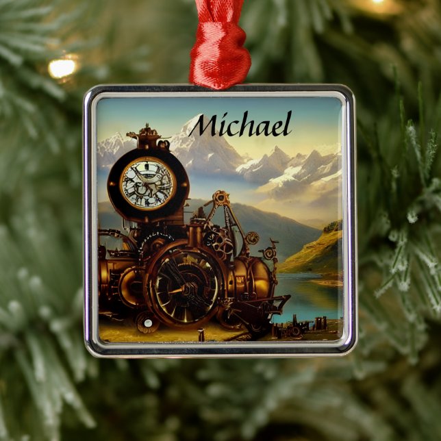 Steamphanie Time Machine in den Schweizer Alpen Pe Ornament Aus Metall (Baum)