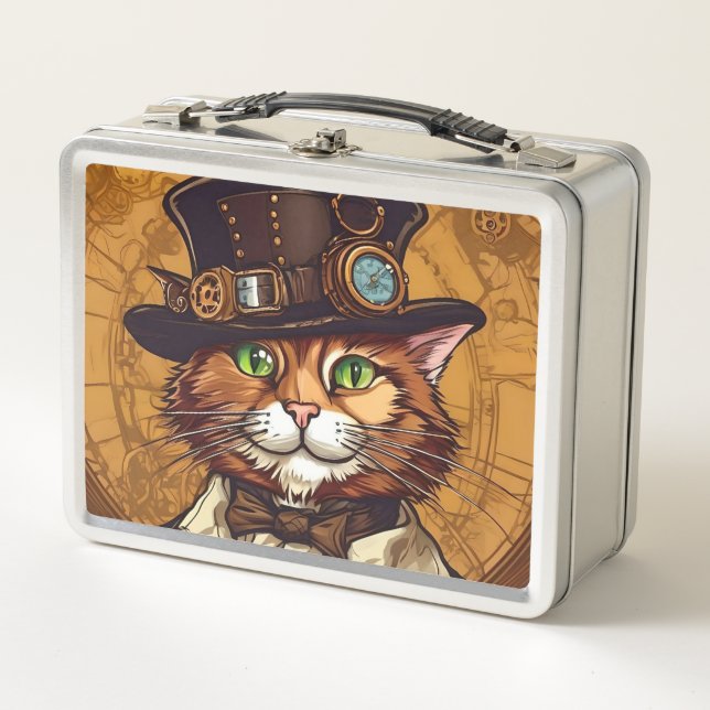 Steampkatzenkatze Vintage Lunchbox (Vorderseite)