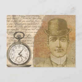 Steampman Gentleman Pocket Watch Bowler Postcard Postkarte