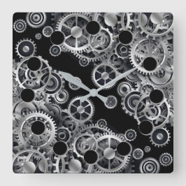 Steampton Silver Gears 2 Square Wall Clock Quadratische Wanduhr