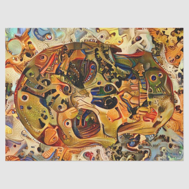 Steampton Skull Gold Decoupage Tissue Paper Seidenpapier (Vorderseite)