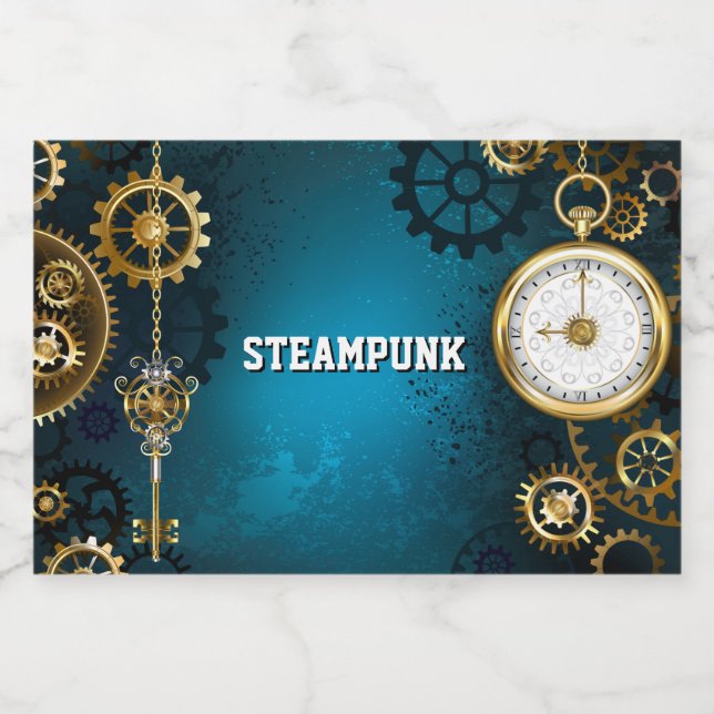 Steampun türkis Hintergrund mit Gears Alkoholflaschenetikett (Einzelnes Label)
