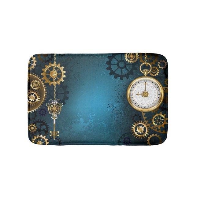 Steampun türkis Hintergrund mit Gears Badematte (Vorderseite)