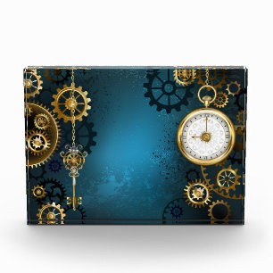 Steampun türkis Hintergrund mit Gears Fotoblock