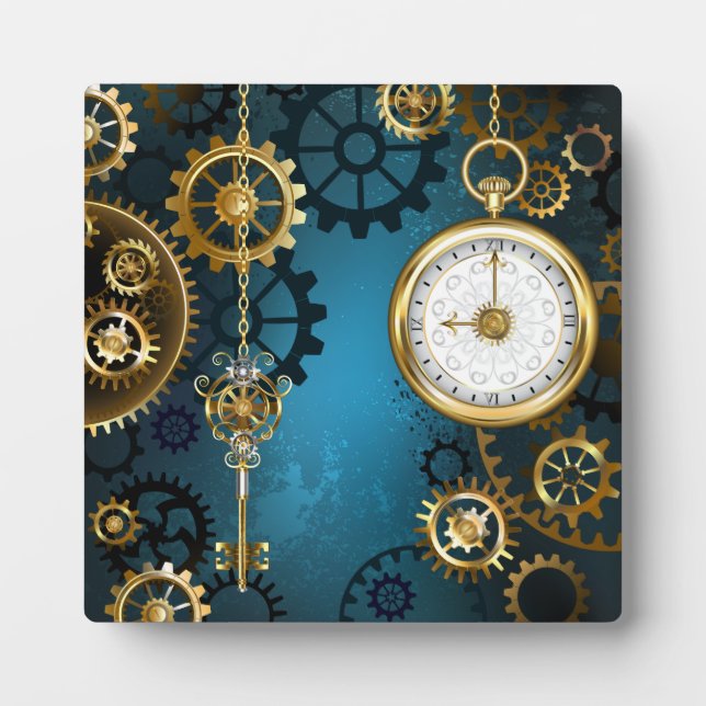 Steampun türkis Hintergrund mit Gears Fotoplatte (Vorderseite)