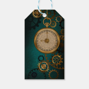 Steampun türkis Hintergrund mit Gears Geschenkanhänger