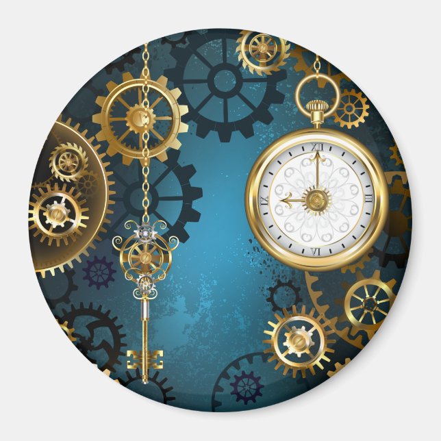 Steampun türkis Hintergrund mit Gears Magnet (Vorne)