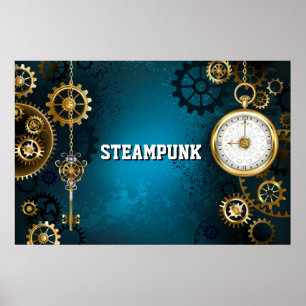 Steampun türkis Hintergrund mit Gears Poster