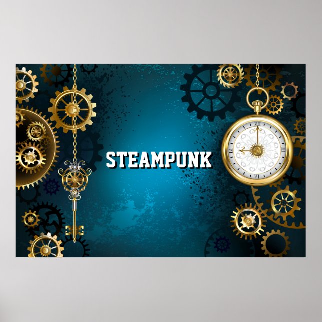 Steampun türkis Hintergrund mit Gears Poster (Vorne)