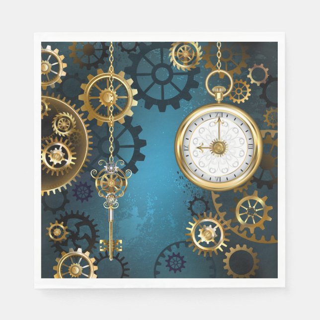 Steampun türkis Hintergrund mit Gears Serviette (Vorderseite)