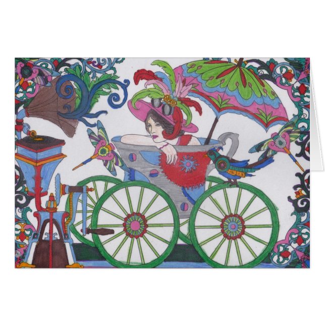 Steampunk 14 Frau im Rot, Silber, blaue Badewanne (Vorderseite (Horizontal))