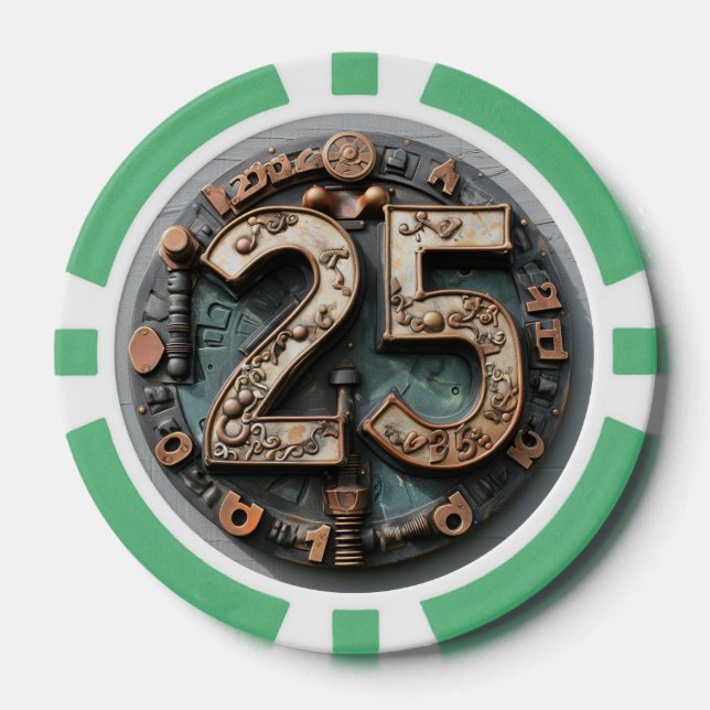 Steampunk $25 Poker Chip: Mechanisches Glück Pokerchips (Vorderseite)