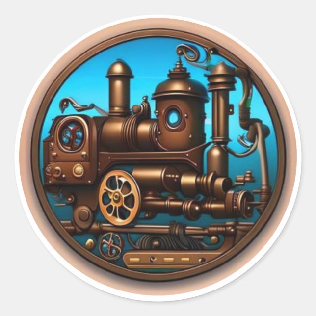 Steampunk #2 Lokomotive Runder Aufkleber (Vorderseite)