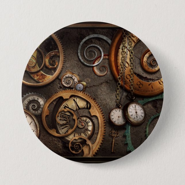 Steampunk - Abstrakt - Zeit ist kompliziert Button (Vorderseite)