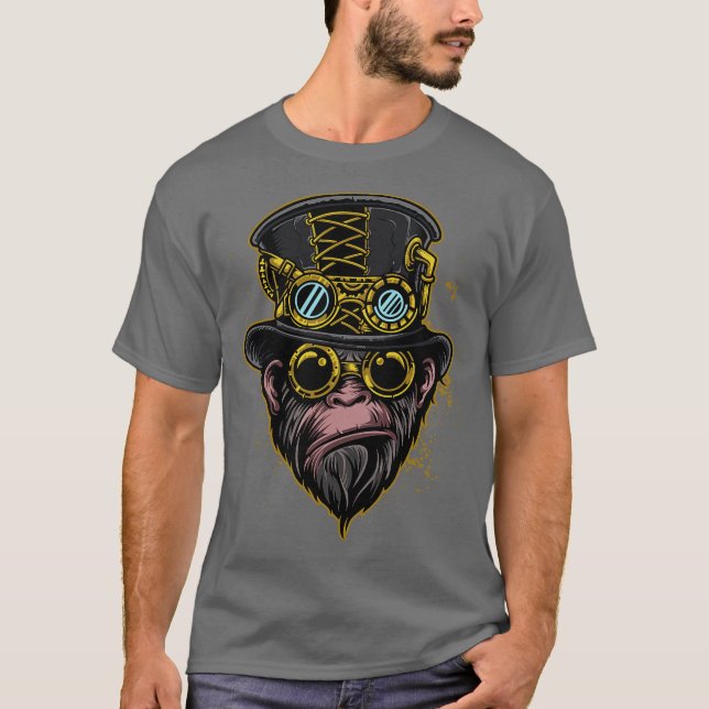 Steampunk-Affen-Illustration T-Shirt (Vorderseite)