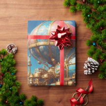 Steampunk Airship and Balloons in Sky