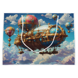 Steampunk Airship and Balloons in Sky Große Geschenktüte