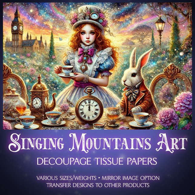 Steampunk Alice and White Rabbit Teatime Decoupage Seidenpapier (Von Creator hochgeladen)