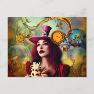 Steampunk Alice Hatter Behalte Zeit Postkarte