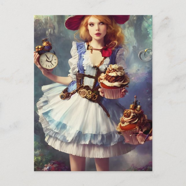 Steampunk Alice und Cupcakes Postcard Postkarte (Vorderseite)