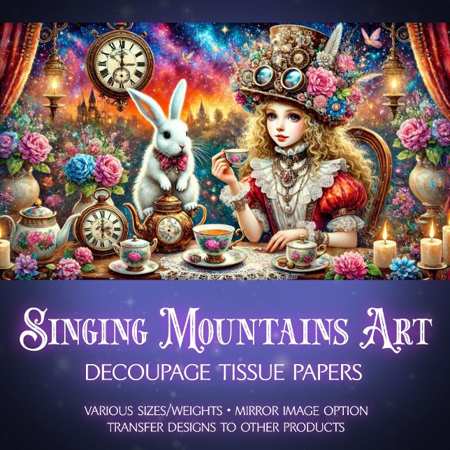 Steampunk Alice White Rabbit Tee Party Decoupage Seidenpapier (Von Creator hochgeladen)