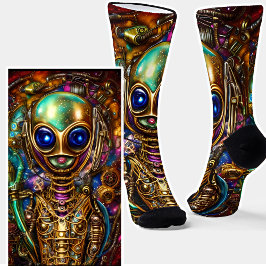 Steampunk Alien Green Blue & Brown Socken